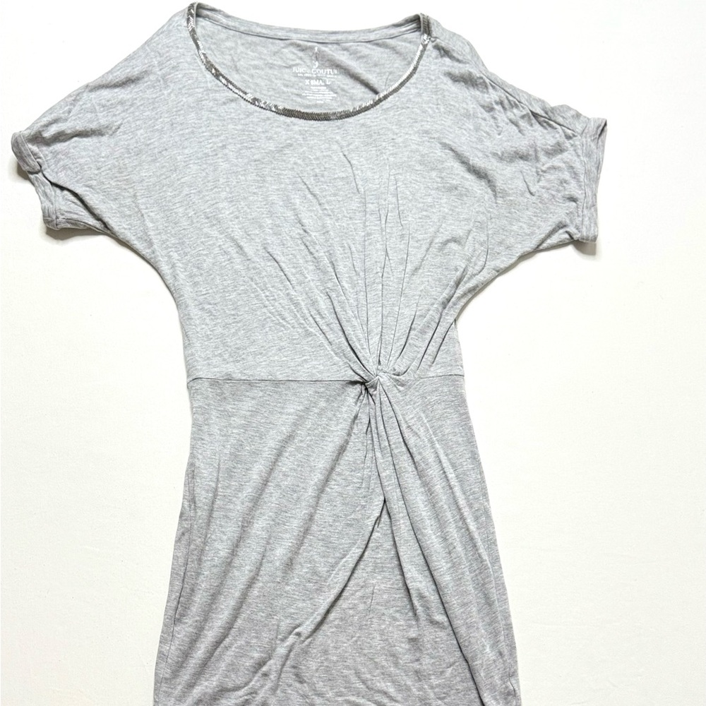Juicy Couture Gray Front-Knot-Tie Tshirt Dress with Beaded Neckline Size XS Y2K